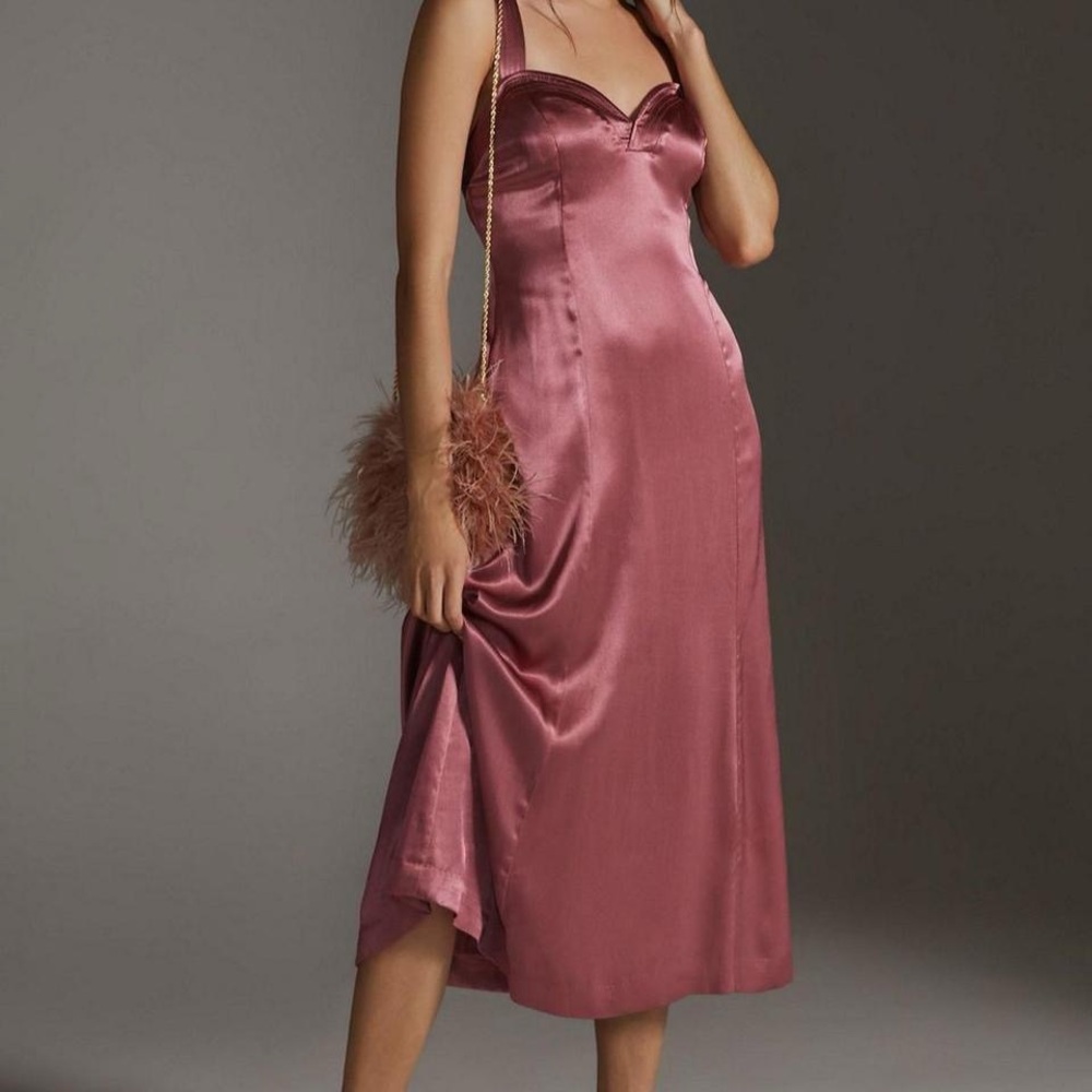 Anthropologie Satin Midi Dress in Mauve